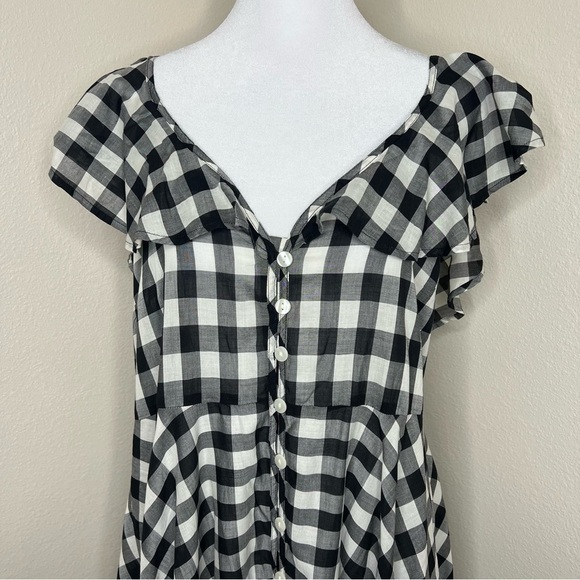 J. Crew Black & White Gingham Check Button Up Flowy Ruffle Midi Maxi Dress NWT - Picture 5 of 15